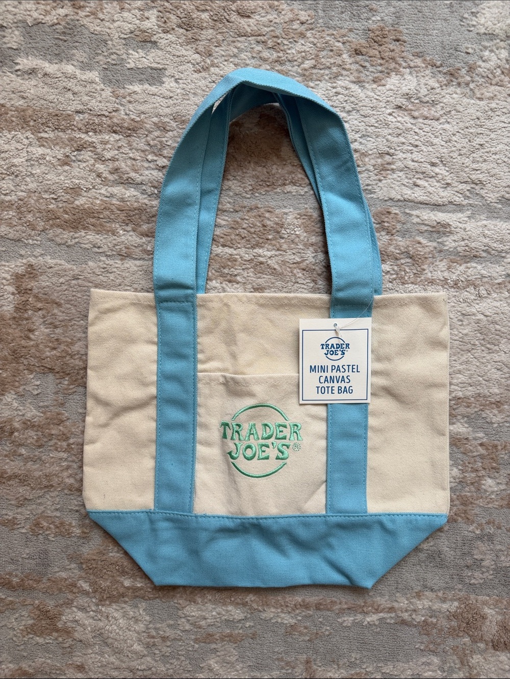 Trader Joe’s Cream/Light Blue Pastel Canvas Mini Tote Bag